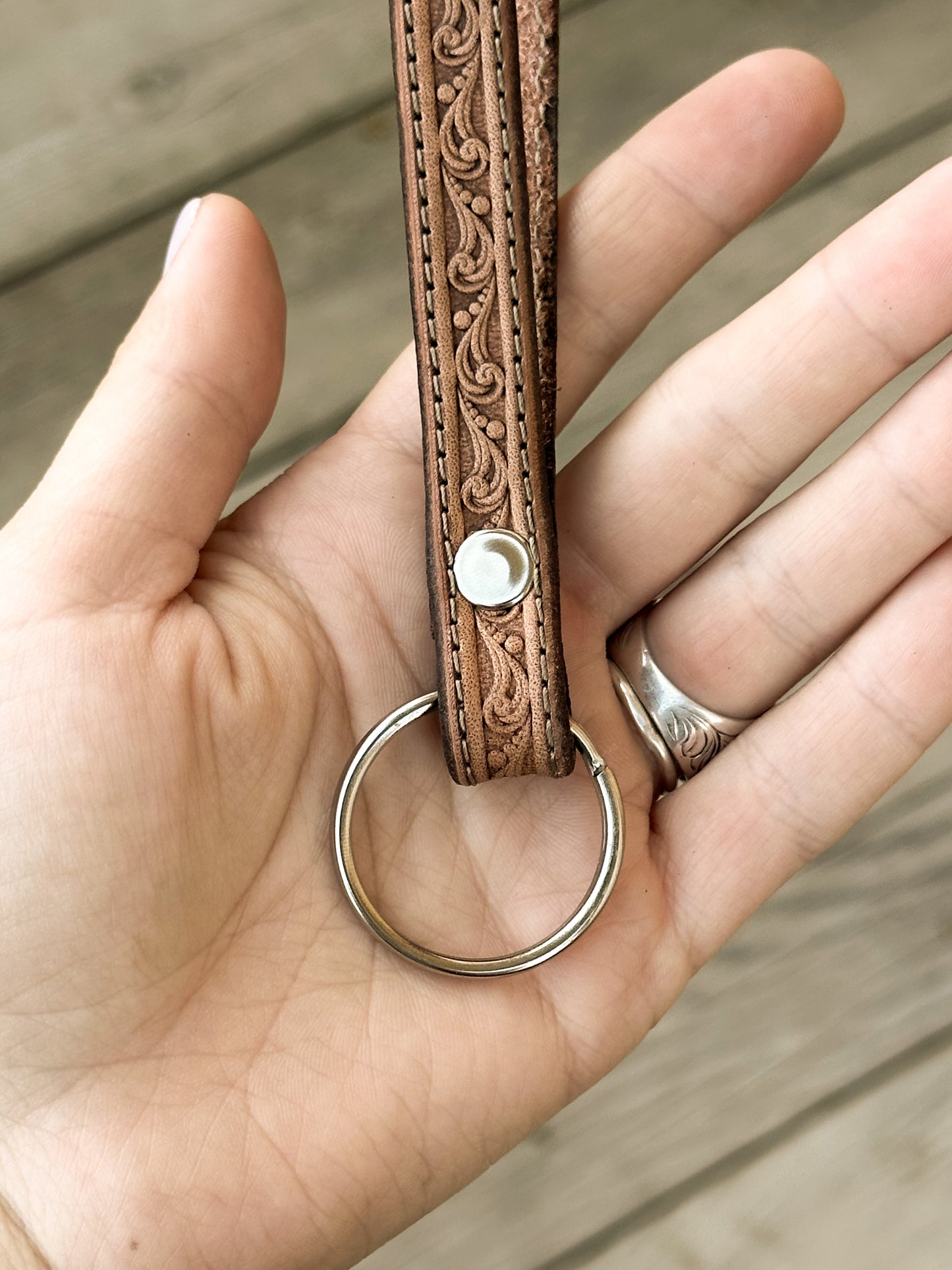 Simple Stamped Leather Scrollwork Keychain