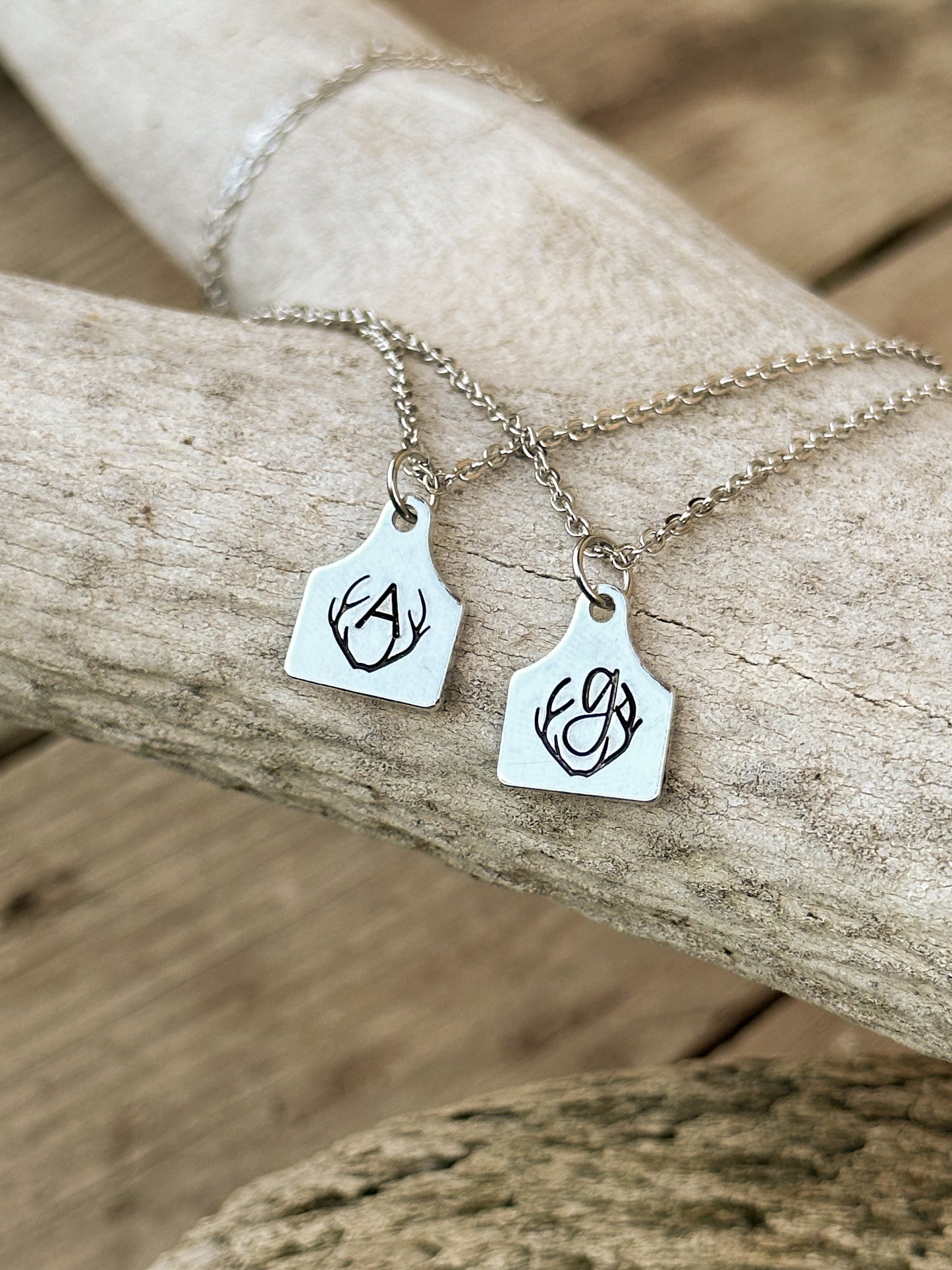 Antlers Initial Ear Tag Necklace