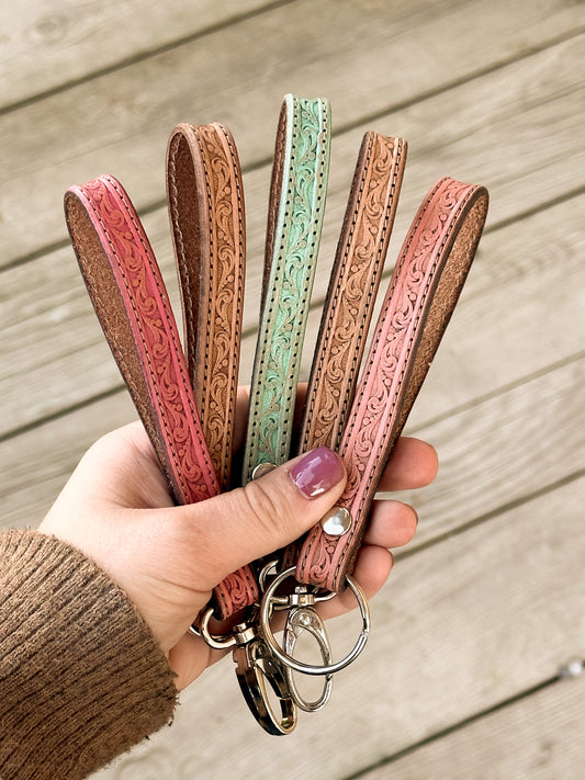 Simple Stamped Leather Scrollwork Keychain