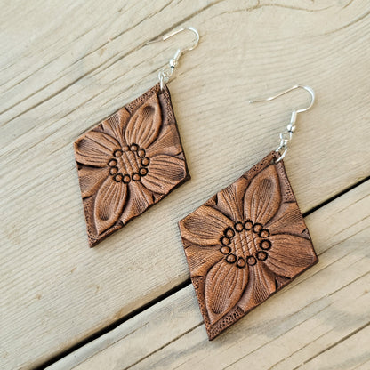 Diamond Sunflower Leather Earrings