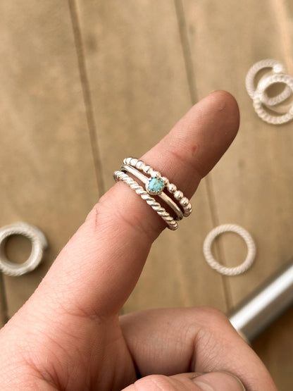 Sterling Silver Stacking Rings - Set of 3 with Turquoise