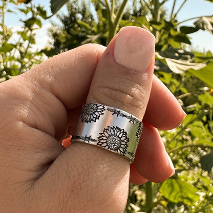 Sunflowers & Barbed Wire Ring