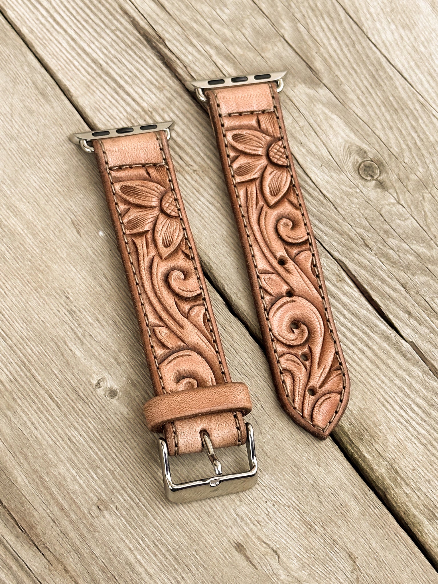 Western tooled leather on sale apple watch band