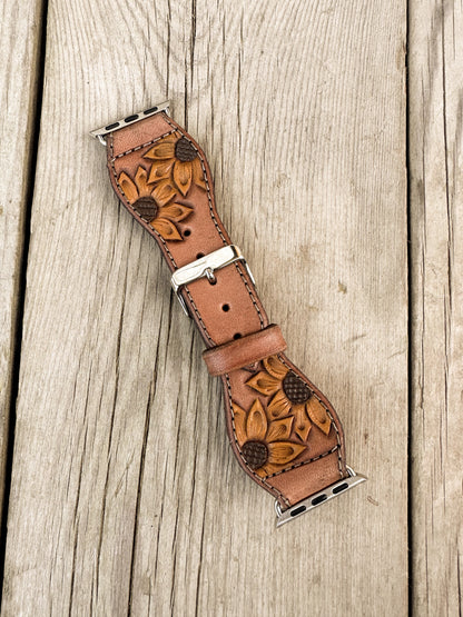Sunflower Painted Leather Smart Watch Band