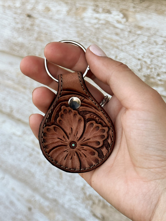 Floral Round Leather Keychain – Wall Leather Co.