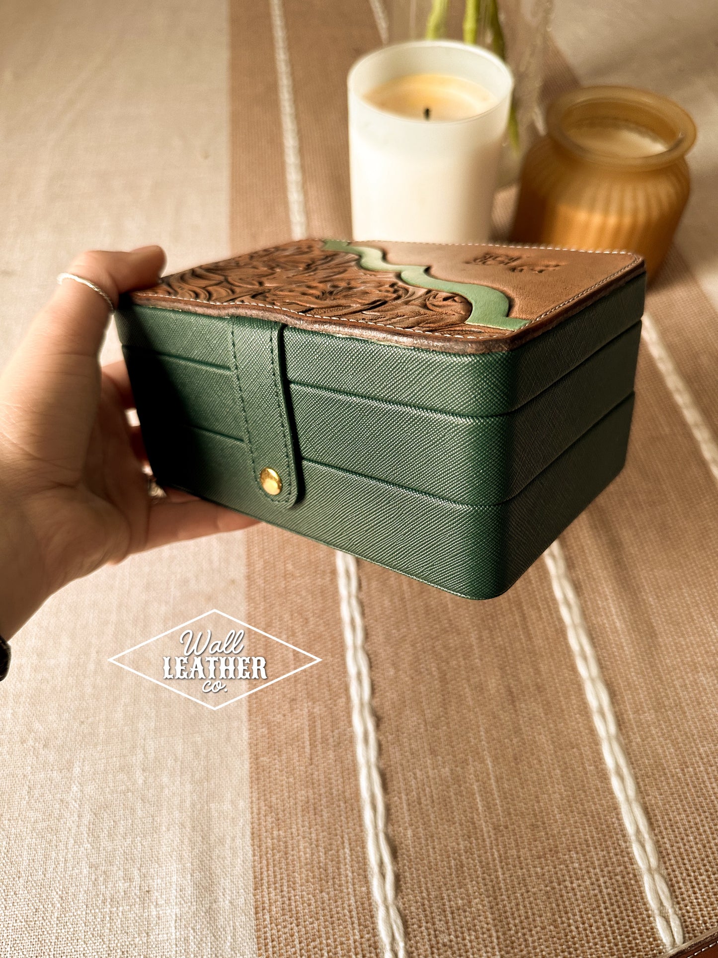 Custom Tooled Leather Large Travel Jewelry Box