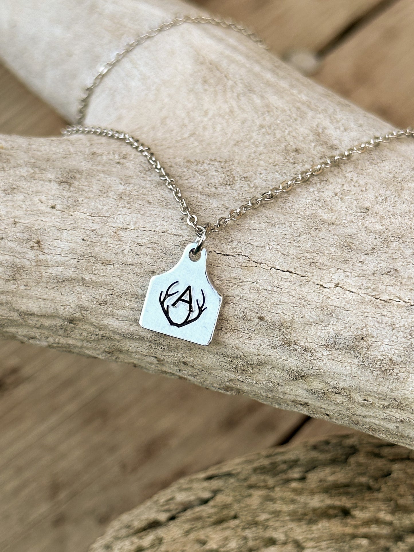 Antlers Initial Ear Tag Necklace