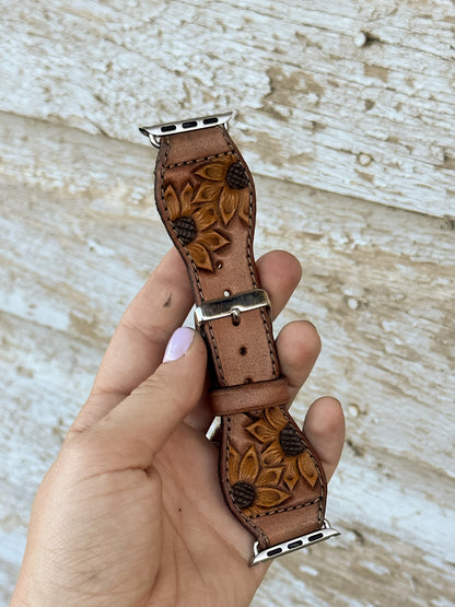 Sunflower Painted Leather Smart Watch Band