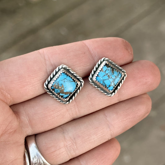 Copper Turquoise & Sterling Silver Stud Earrings