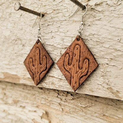 Small Diamond Cactus Leather Earrings