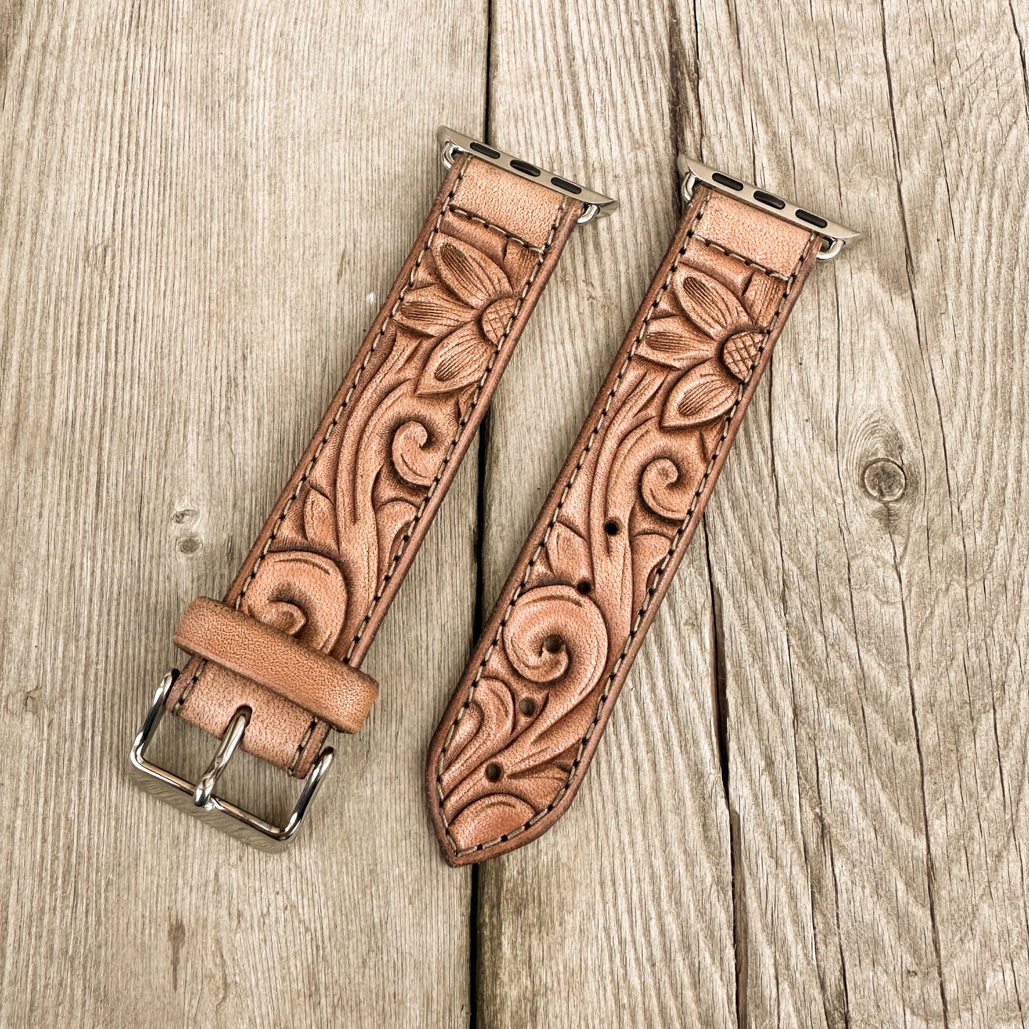 Sunflower & Scrollwork Leather Smart Watch Band