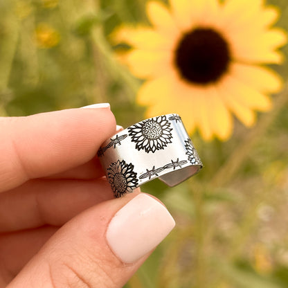 Sunflowers & Barbed Wire Ring
