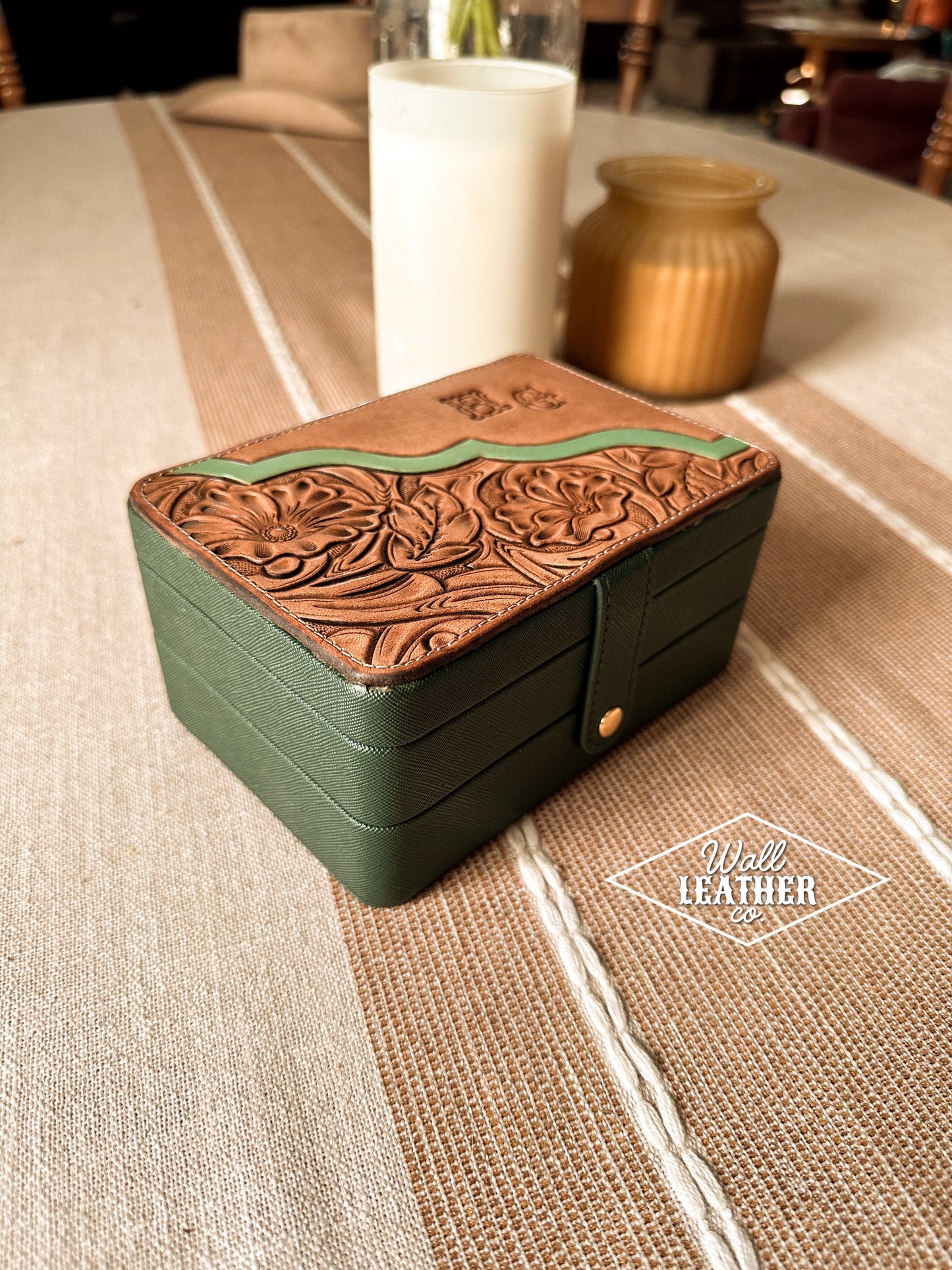 Custom Tooled Leather Large Travel Jewelry Box