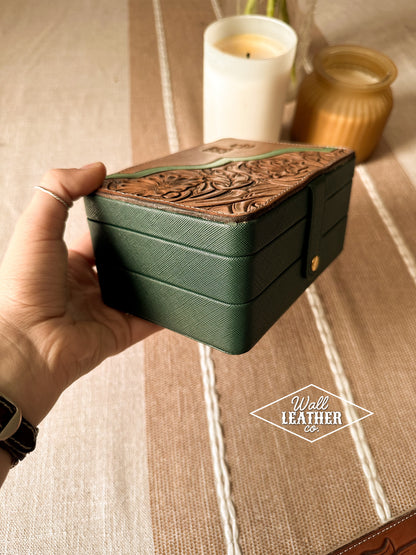 Custom Tooled Leather Large Travel Jewelry Box