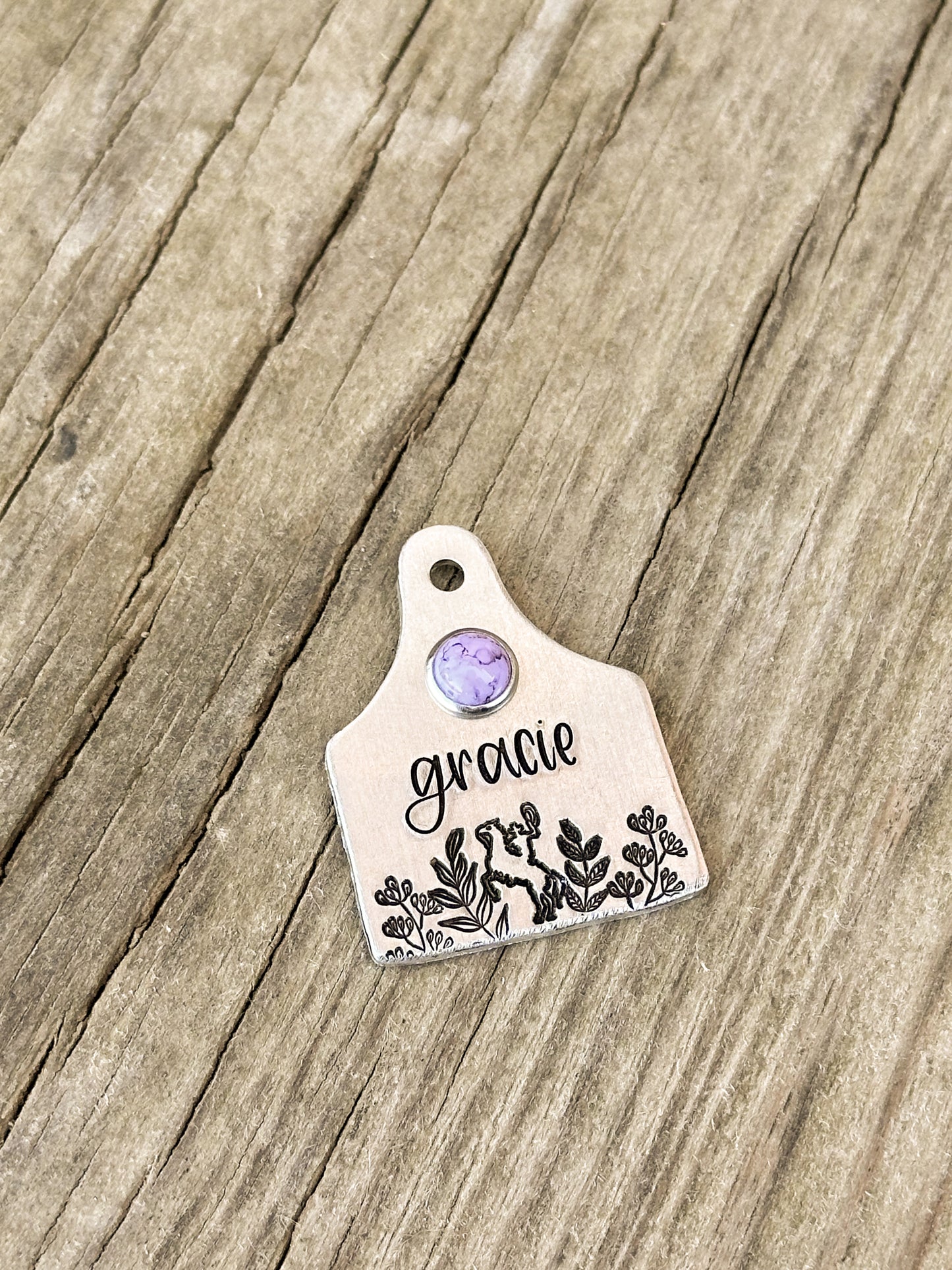 Floral Bucking Horse Cattle Tag Custom Pet ID Tag