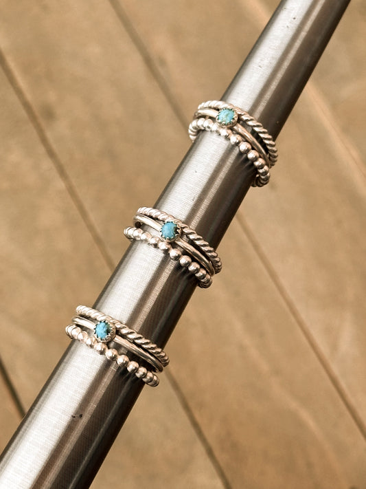 Sterling Silver Stacking Rings - Set of 3 with Turquoise