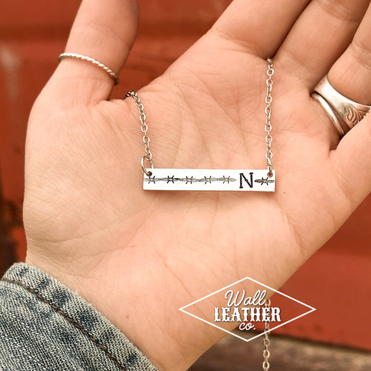 Barbed Wire Initial Bar Necklace
