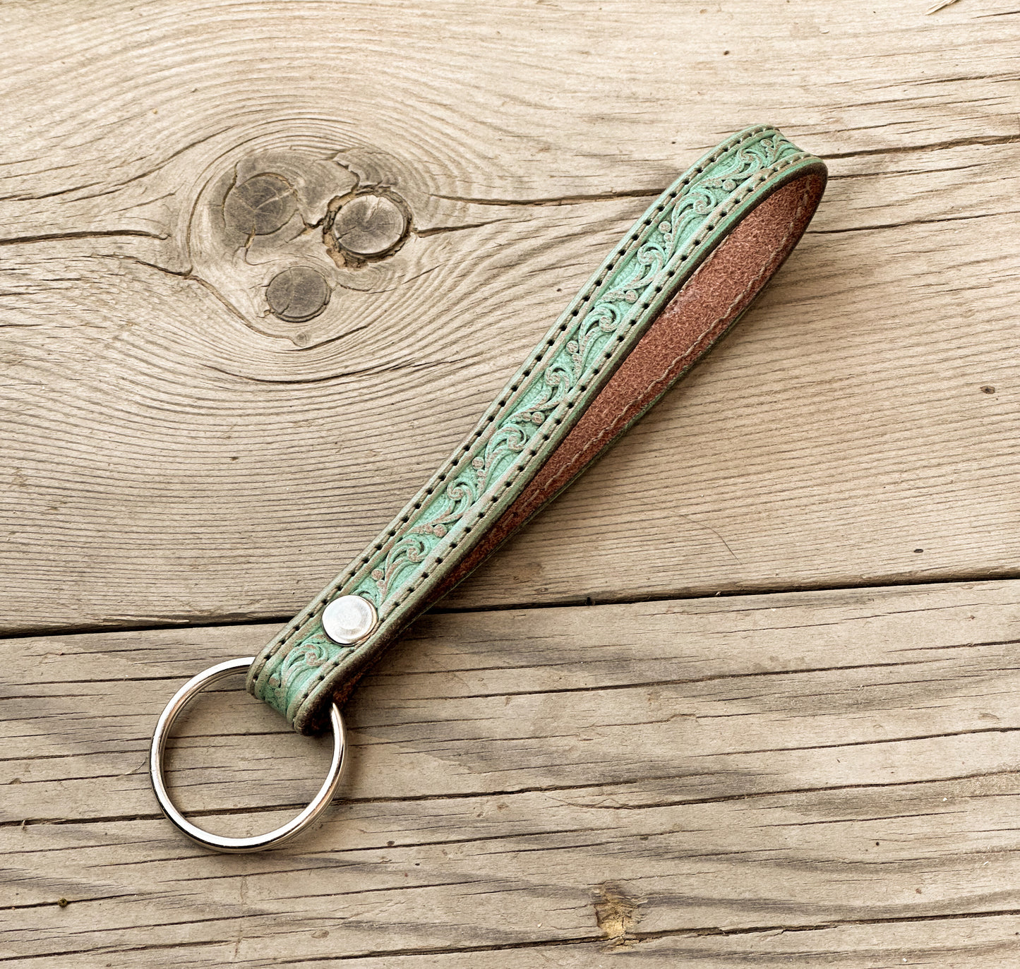 Simple Stamped Leather Scrollwork Keychain