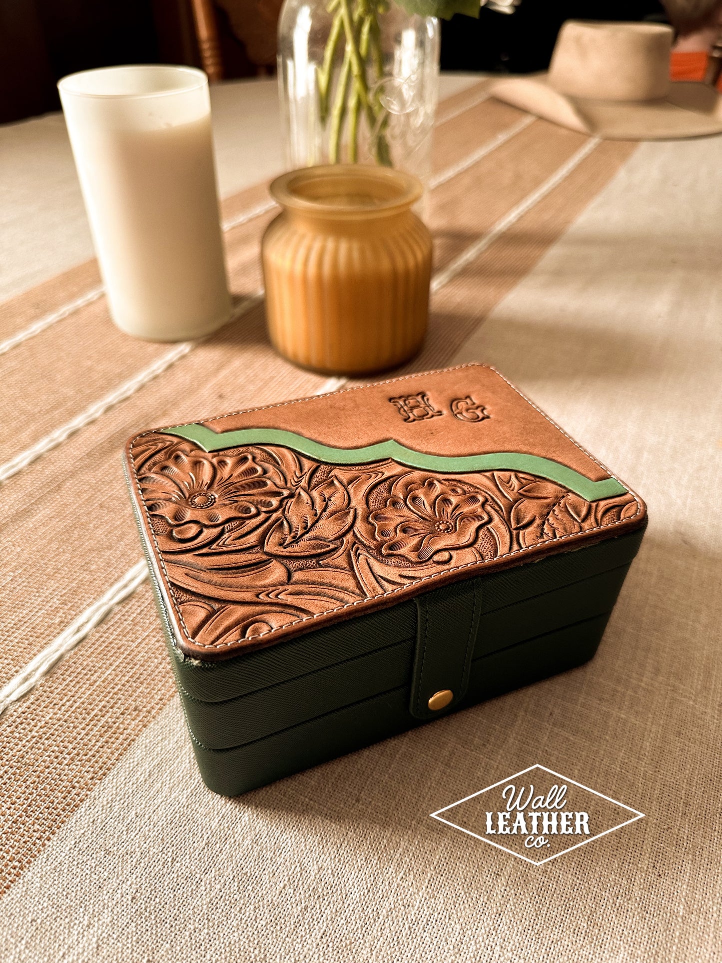 Custom Tooled Leather Large Travel Jewelry Box