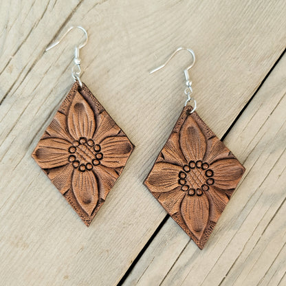 Diamond Sunflower Leather Earrings