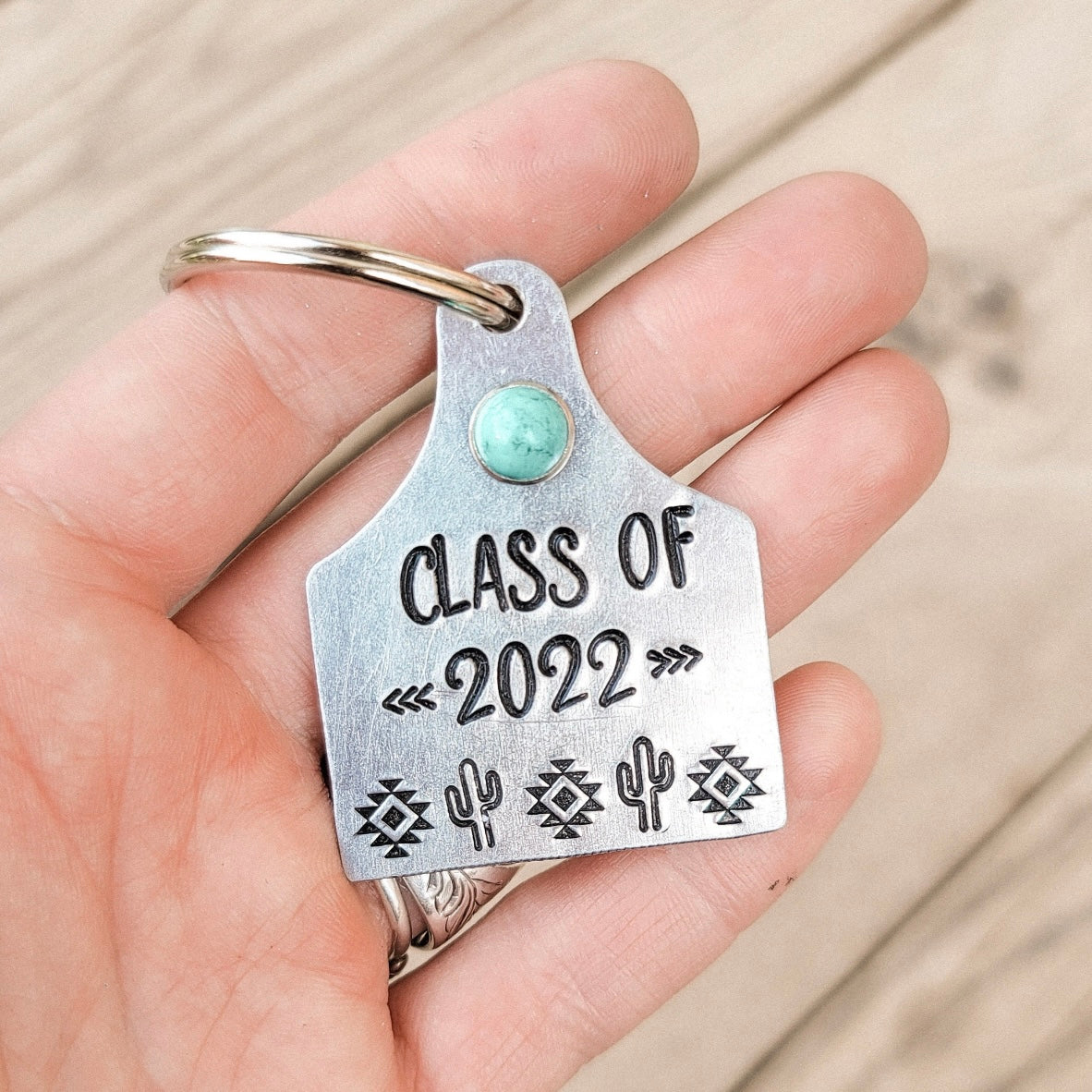 Class of 2024 Aztec Cactus Cattle Tag Keychain
