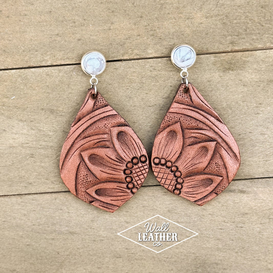 Sunflower Leather Earrings with White Buffalo Posts