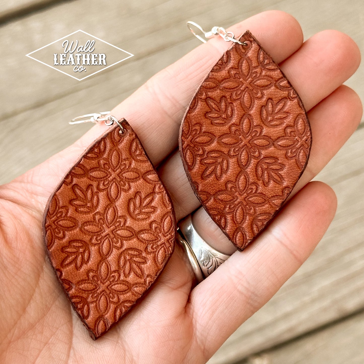 Floral Print Leaf Leather Earrings