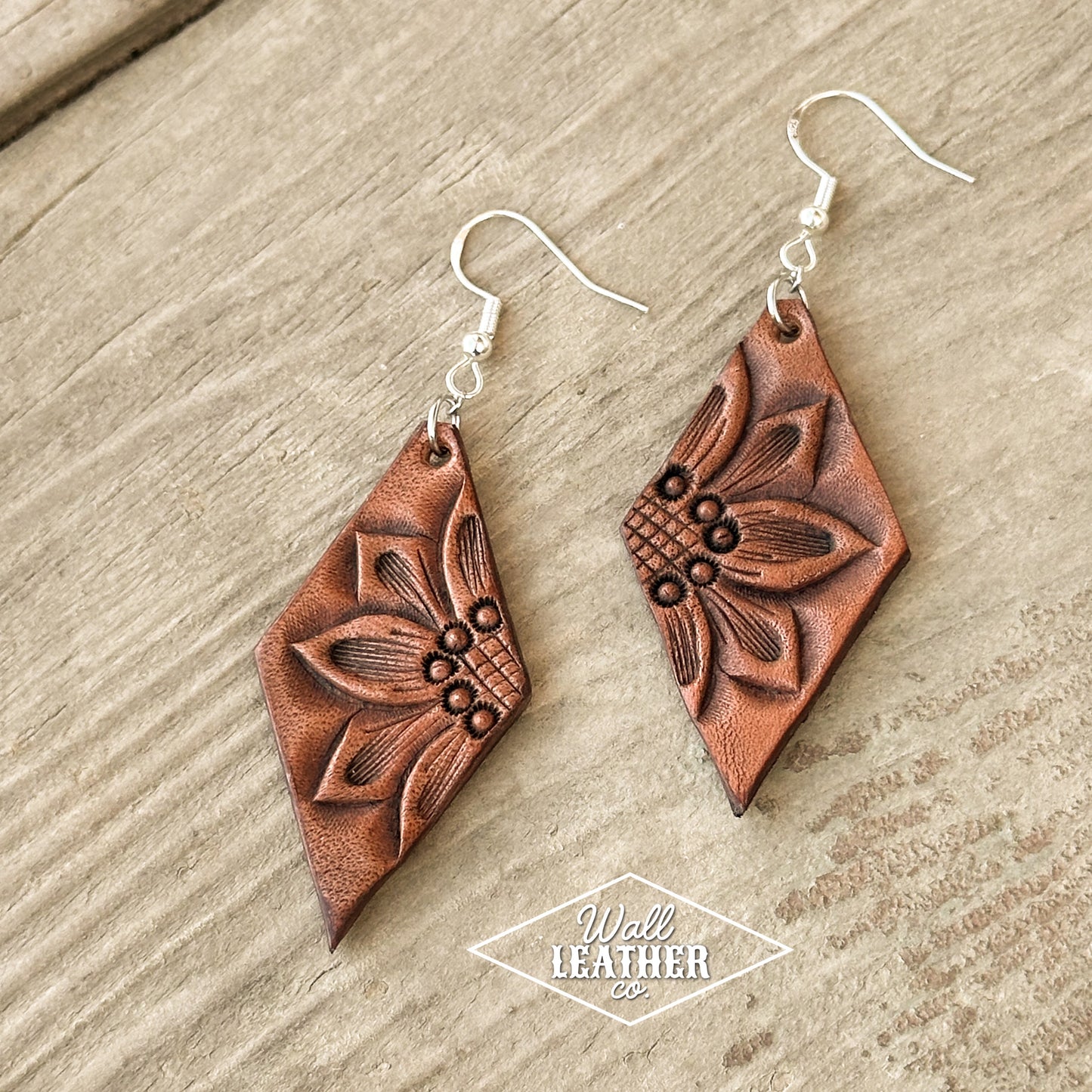 Long Diamond Sunflower Leather Earrings