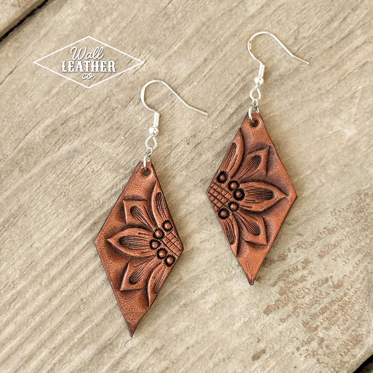 Long Diamond Sunflower Leather Earrings