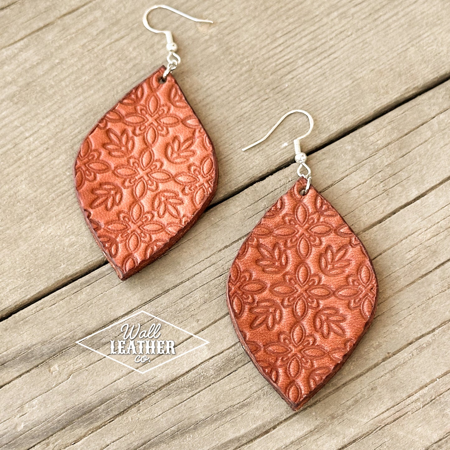 Floral Print Leaf Leather Earrings