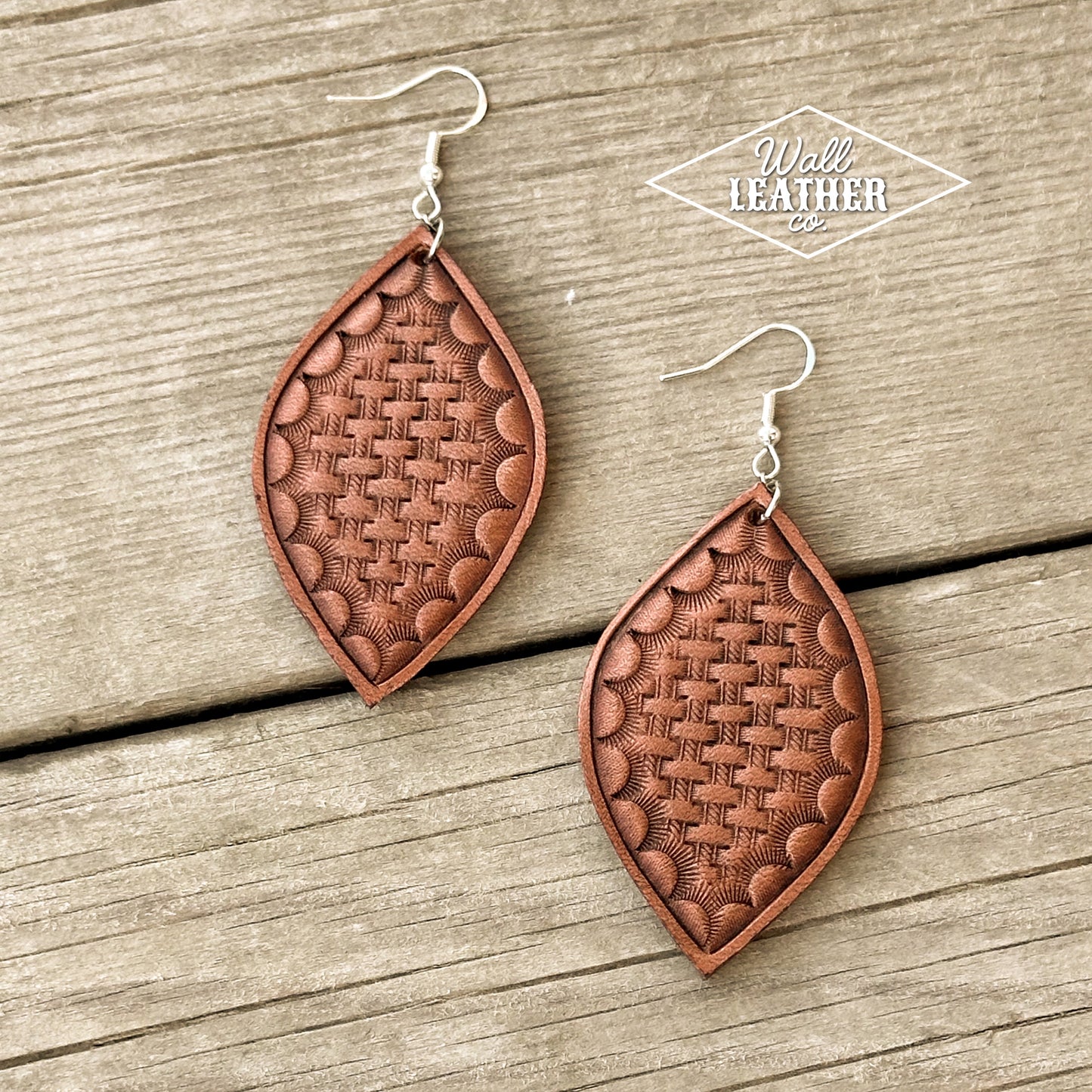 Basket Weave Leaf Leather Earrings