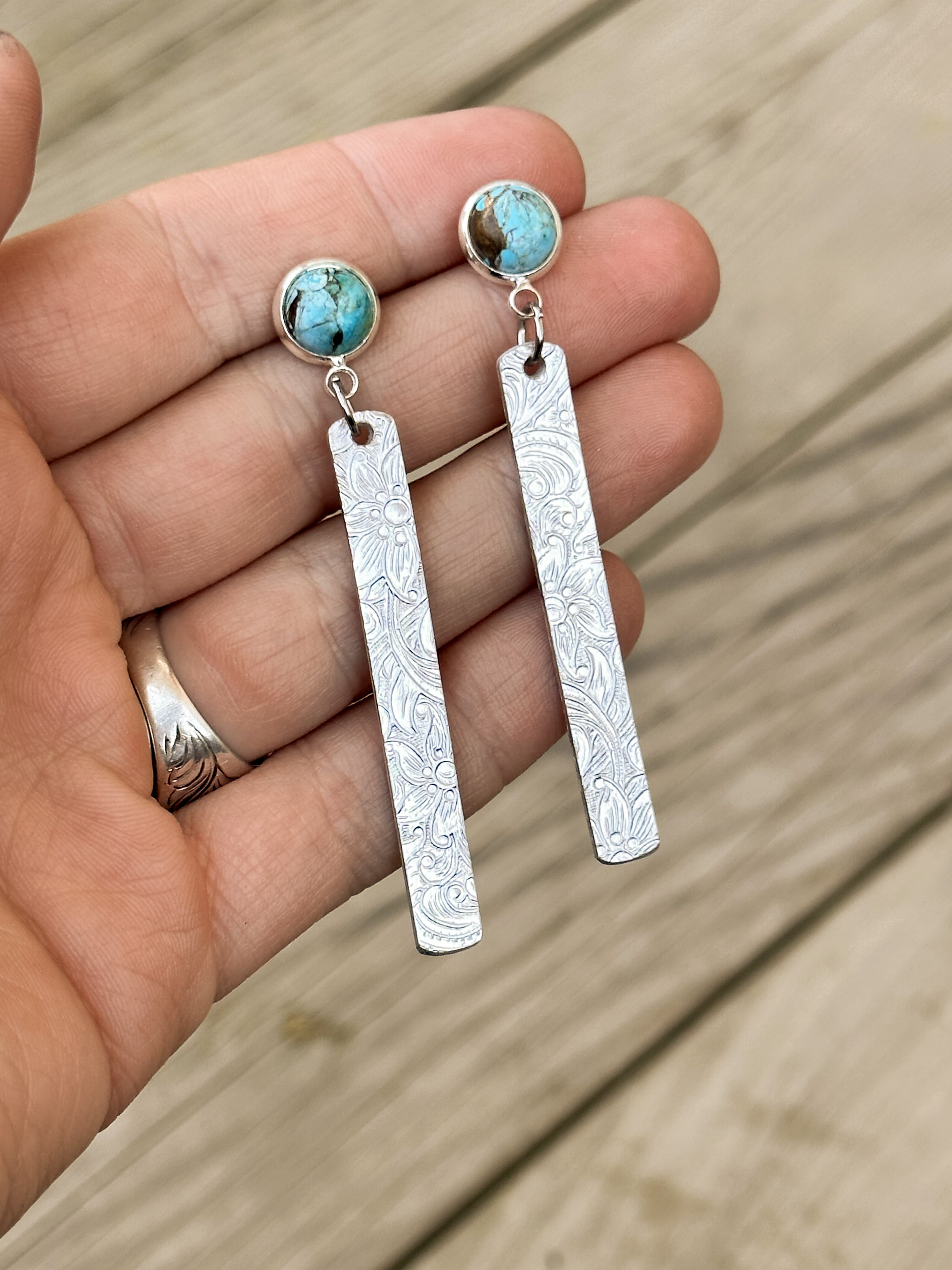 Sterling outlets Silver Leather and Turquoise Earrings