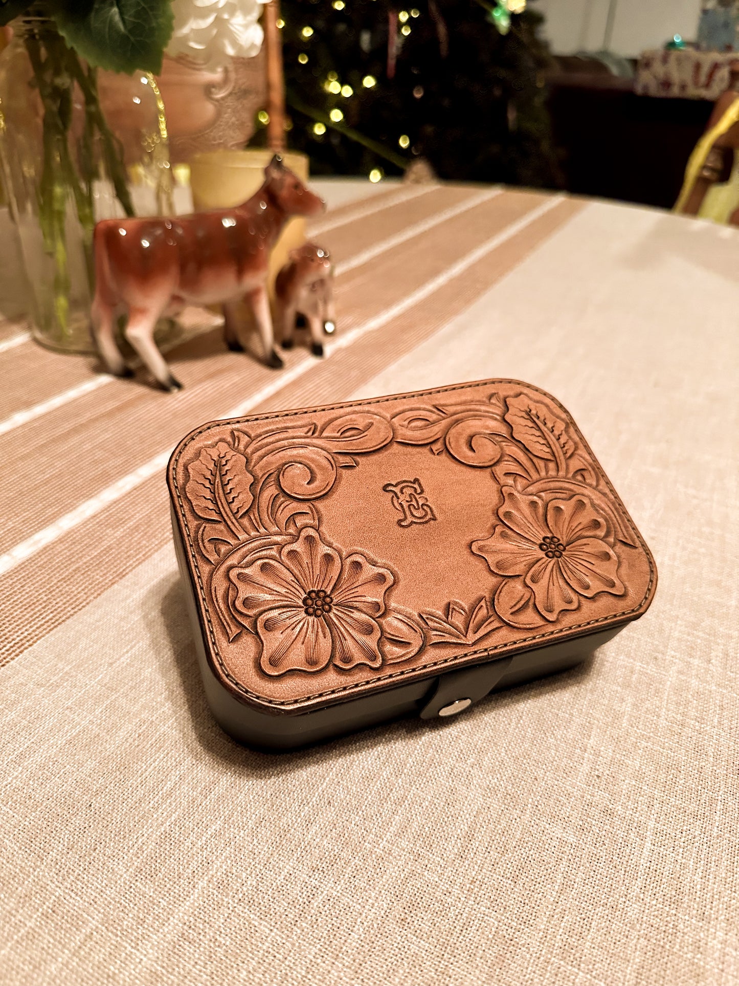 Tooled Leather Travel Jewelry Box