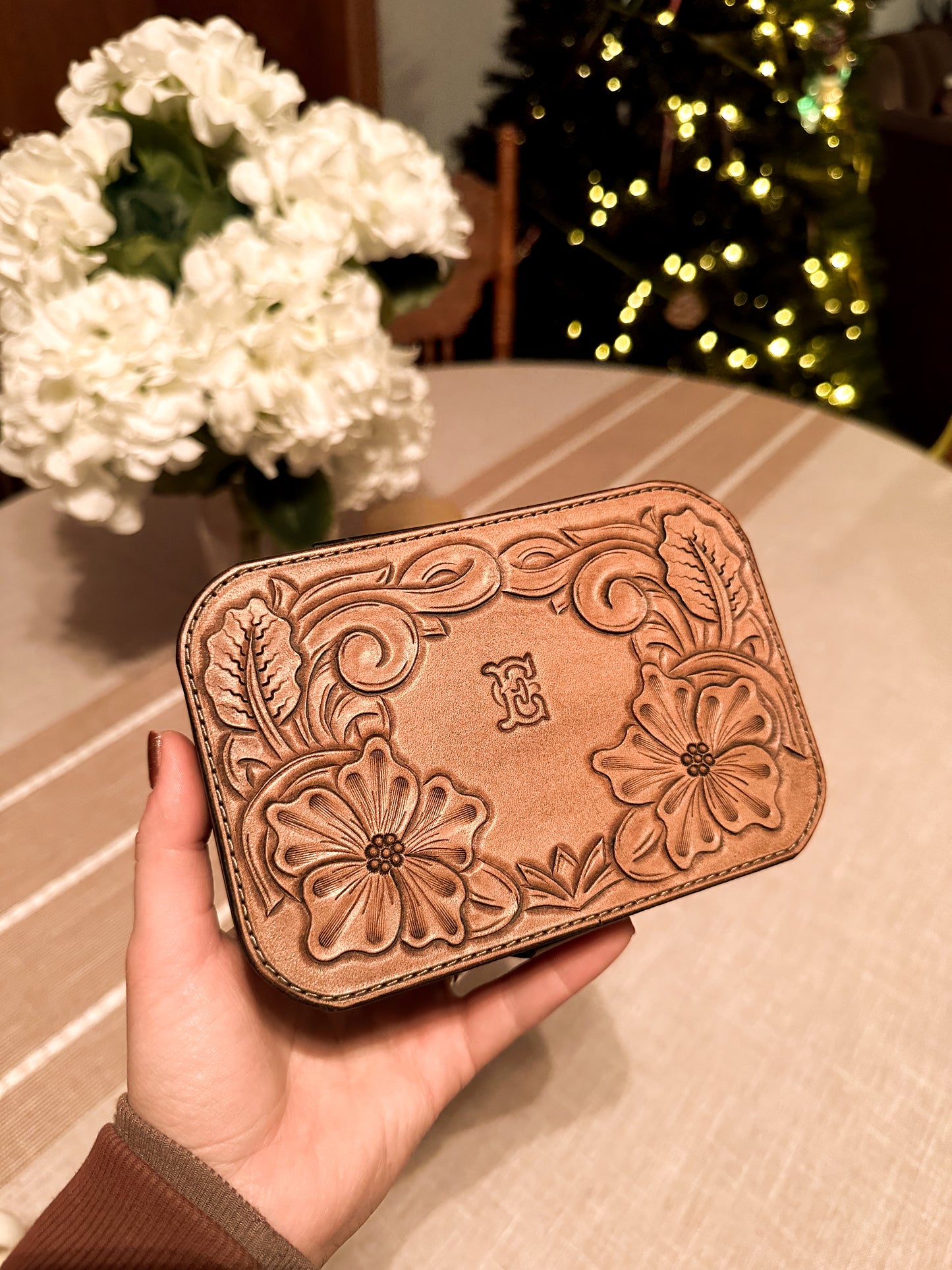 Tooled Leather Travel Jewelry Box