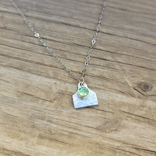 Birthstone Cattle Tag Charm Necklace