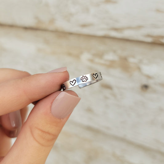 Paw Print & Hearts Stacker Ring