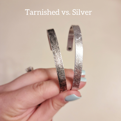 Tarnished Paisley Floral Print Silver Bracelet