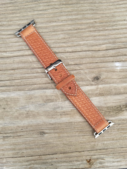 Basket Weave Leather Smart Watch Band