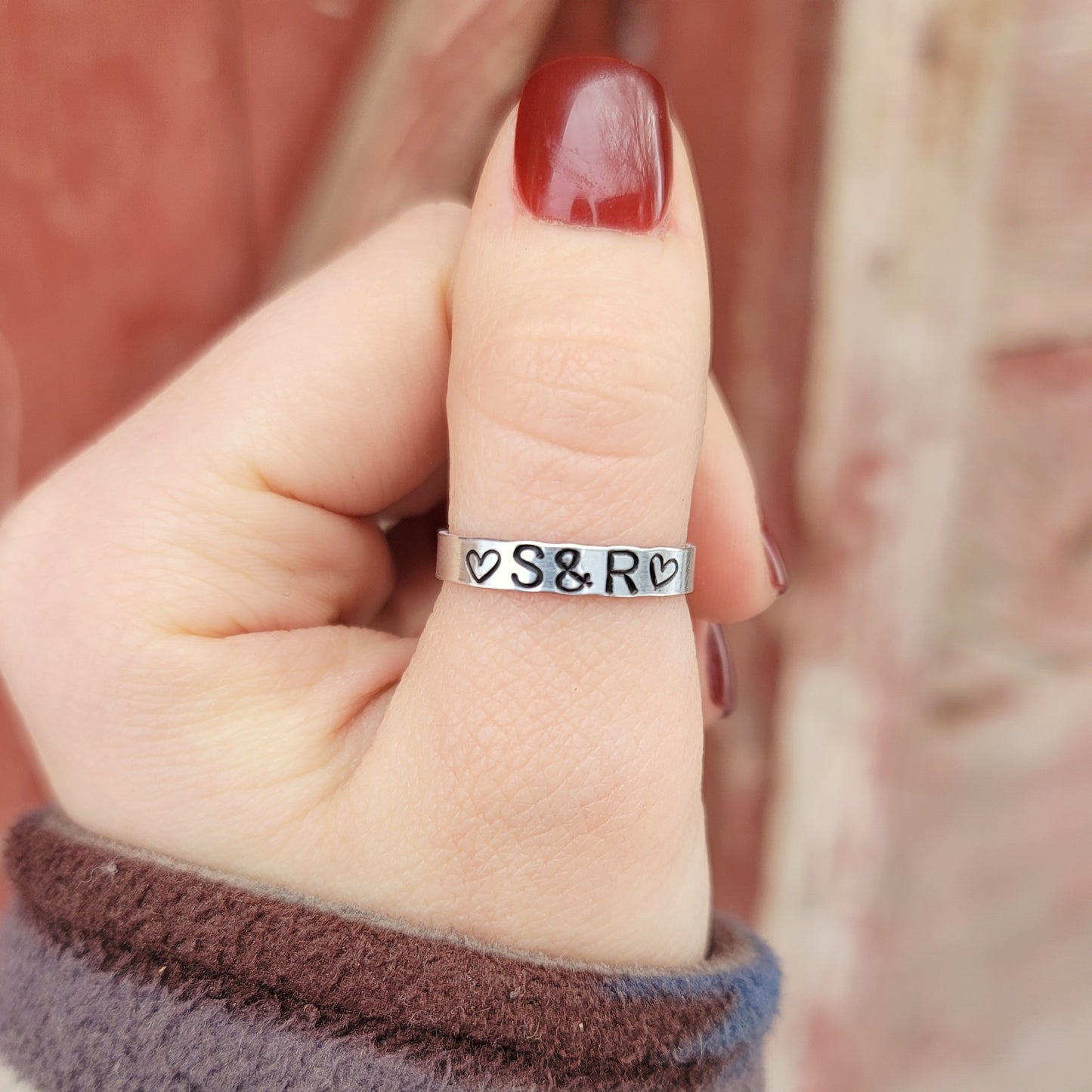 Personalized Initials & Hearts Stacker Ring