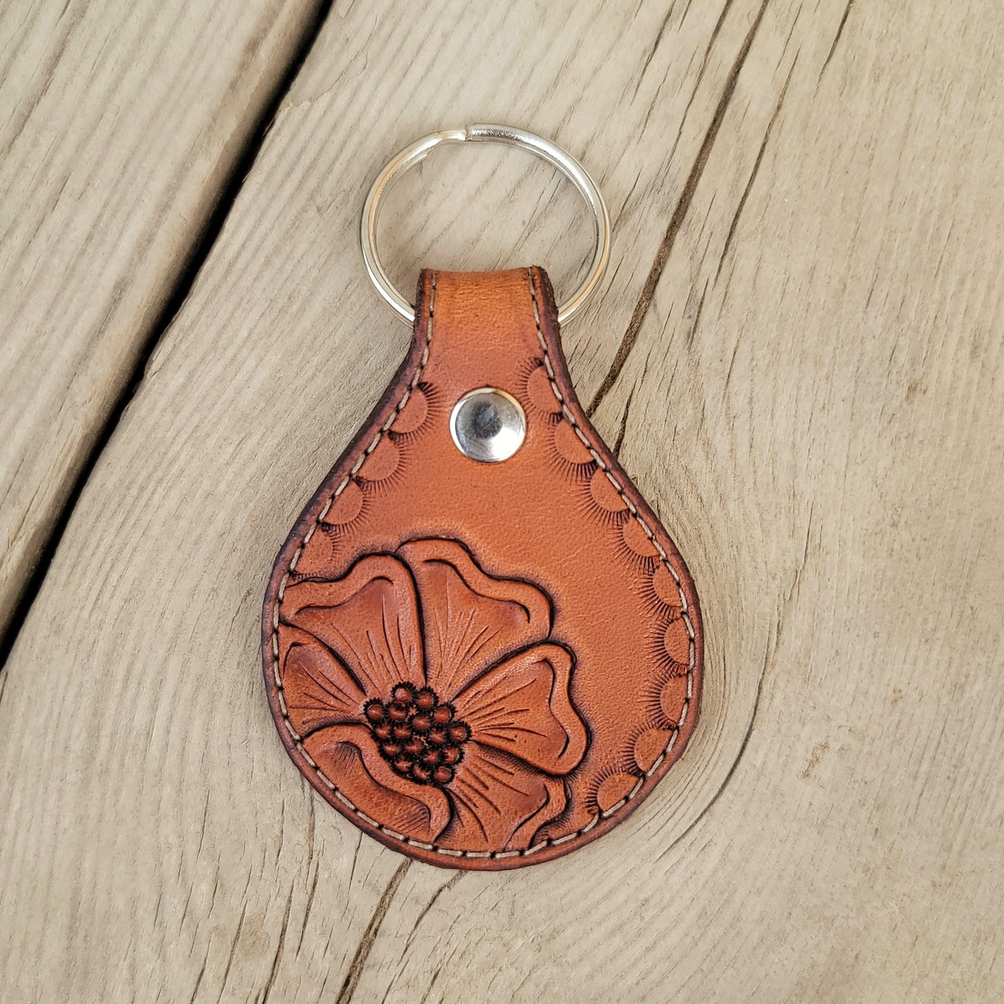 Floral Round Leather Keychain