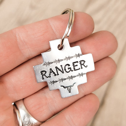 Barbed Wire & Longhorn Custom Pet ID Tag