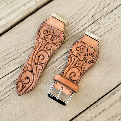 Sunflower & Scrollwork Leather Smart Watch Band