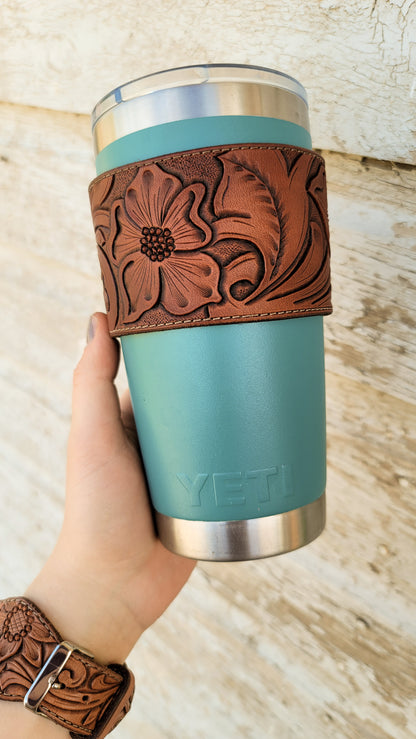 Floral Leather Coffee Sleeve