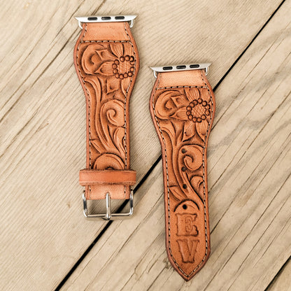 Sunflower & Scrollwork Leather Smart Watch Band