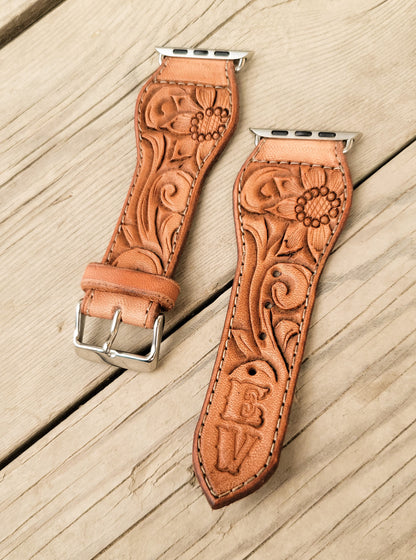 Sunflower & Scrollwork Leather Smart Watch Band