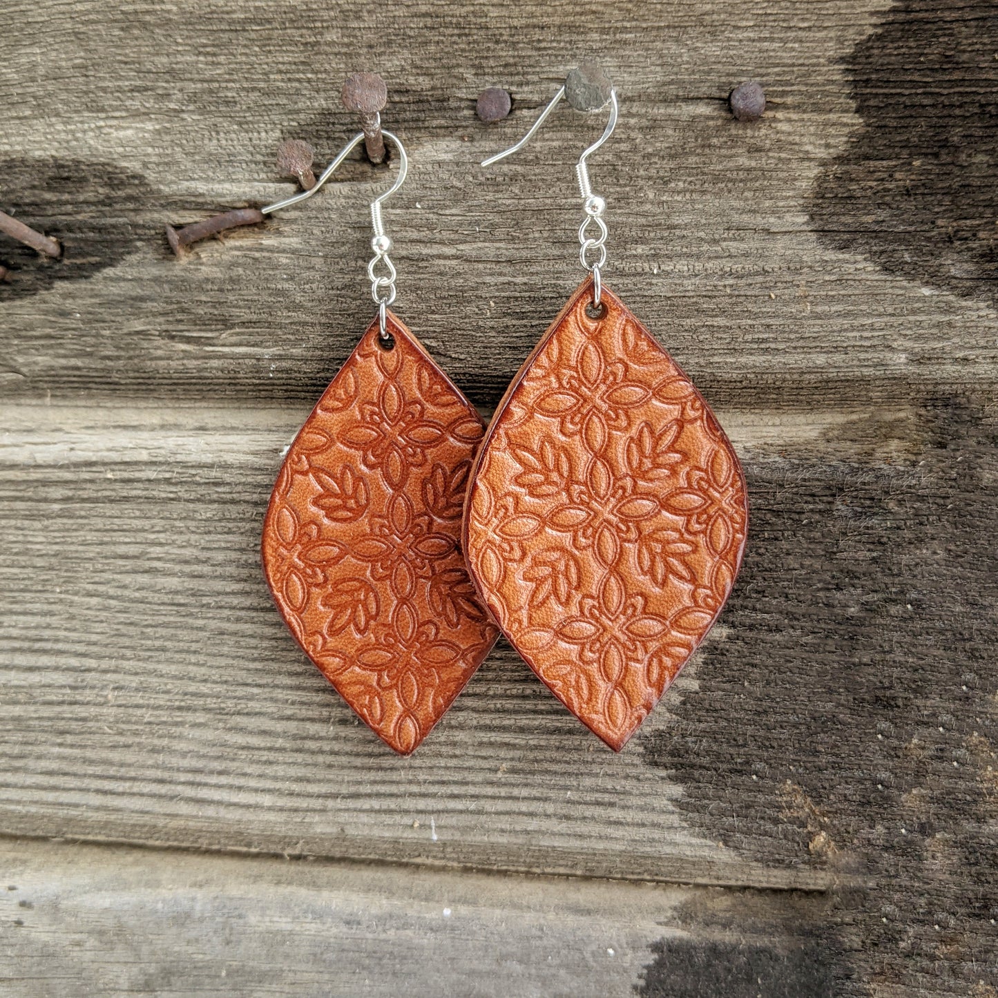 Floral Print Leaf Leather Earrings