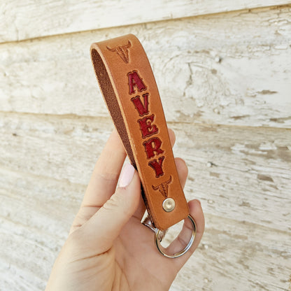 Customized Bull Skull Name Keychain