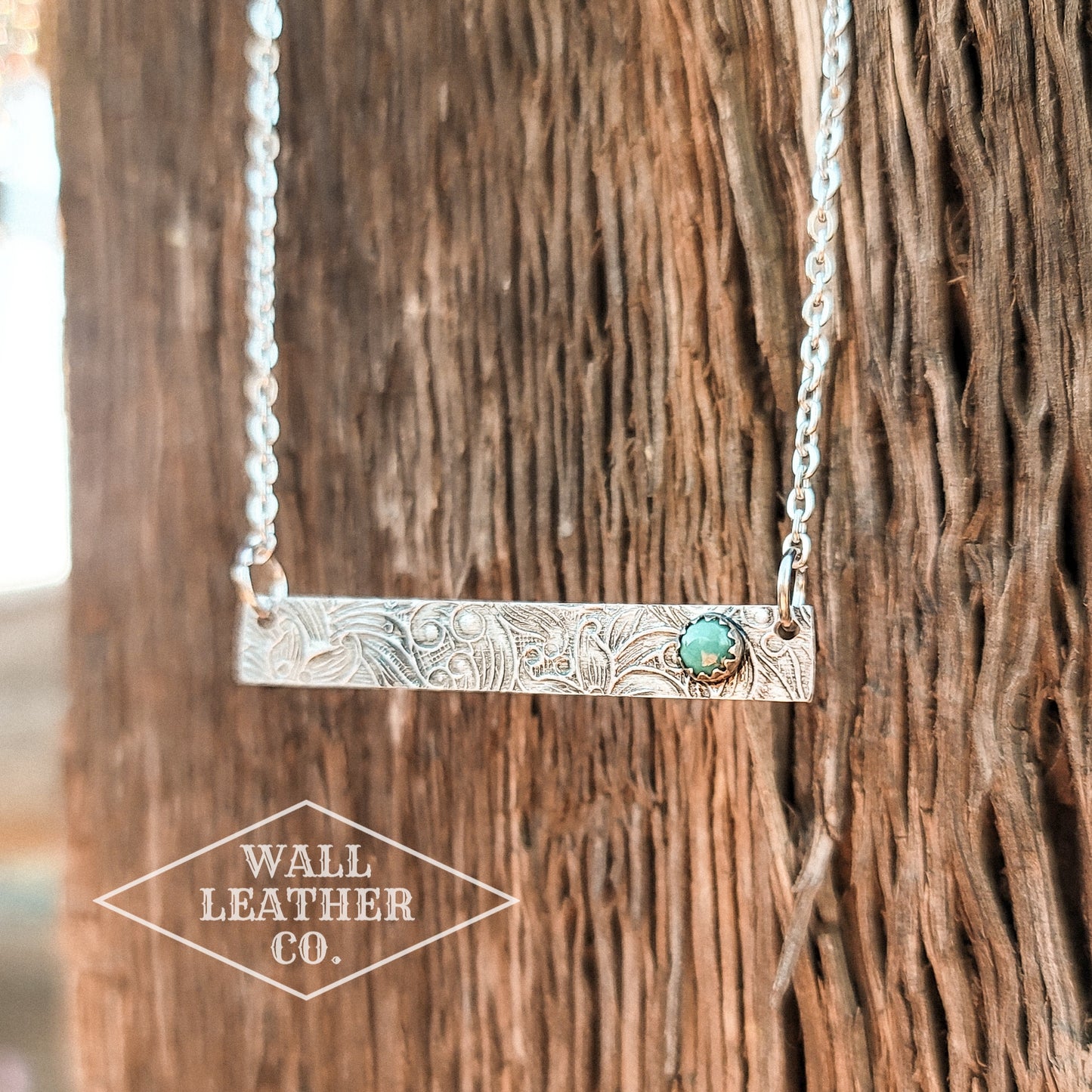 Tarnished Bar Necklace with Turquoise
