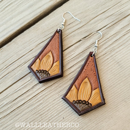 Kite Sunflower Painted Leather Earrings