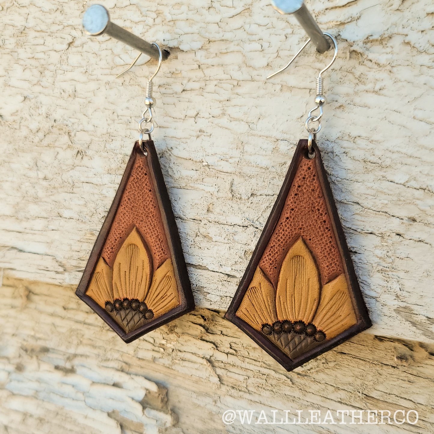 Kite Sunflower Painted Leather Earrings